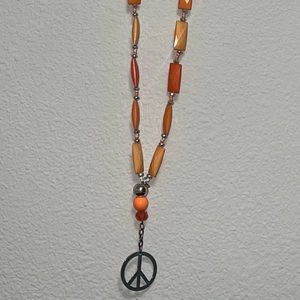 Orange Long Peace Sign Necklace
